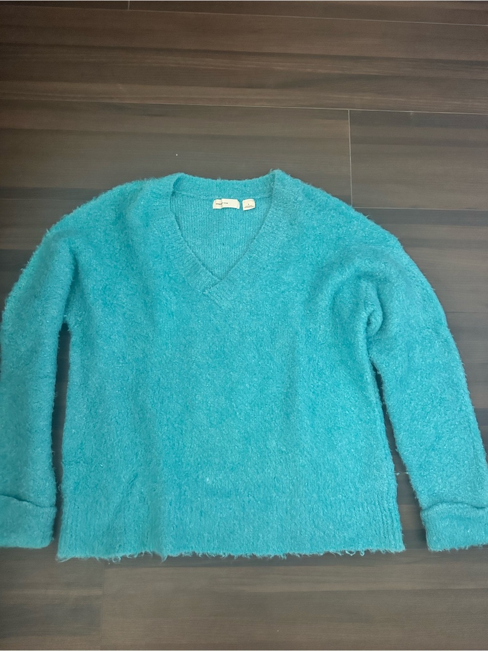Fuzzy Teal V-Neck Women's Sweater